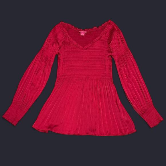 NWT Y2K Sunny Leigh Red Long Balloon Sleeve Pleated Romantic Fairy Tunic Top M - Picture 6 of 8